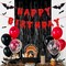 Red Glittery Happy Birthday Halloween Banner Black Foil Curtains Backdrop